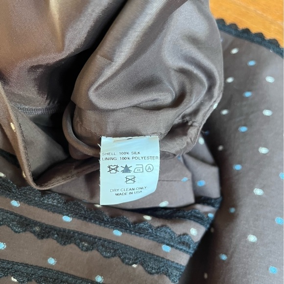Helen Wang | 100% Silk Dress Polka Dot Brown Sz8 Lace Sleeveless - Picture 8 of 9